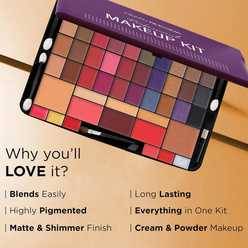 Hilary Rhoda Professional Makeup Kit | 40 Eyeshadows | Highlighter | Face Powder | 3 Contour & 3 Blushes | 6 Lip Glosses | Makeup Kit for Women | Highly Pigmented | 4 Brushes - 74g (Multicolor Shade-2) thumbnail 5